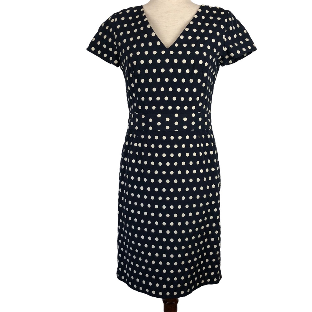 Banana Republic Navy Blue White Polka Dot Cotton Sheath Dress